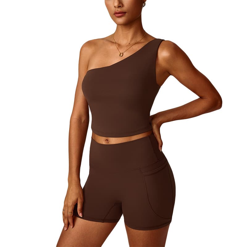 Womens Cloud-Feel Slanted One-Shoulder Cinched-Yoke Yoga Tank Top 3