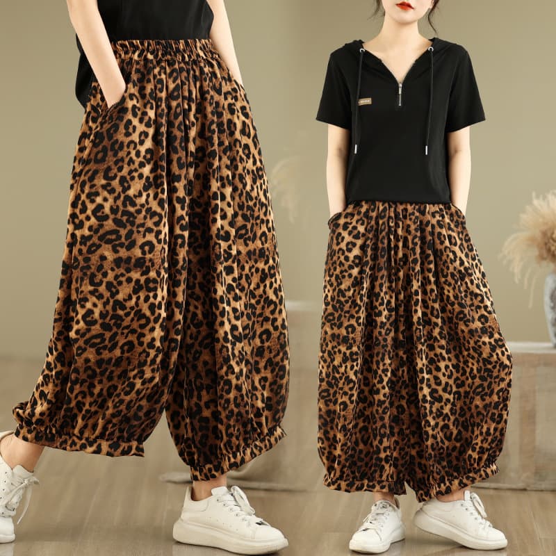 Fashionable Vintage Leopard-print Bloomers Wide-leg Pants 3