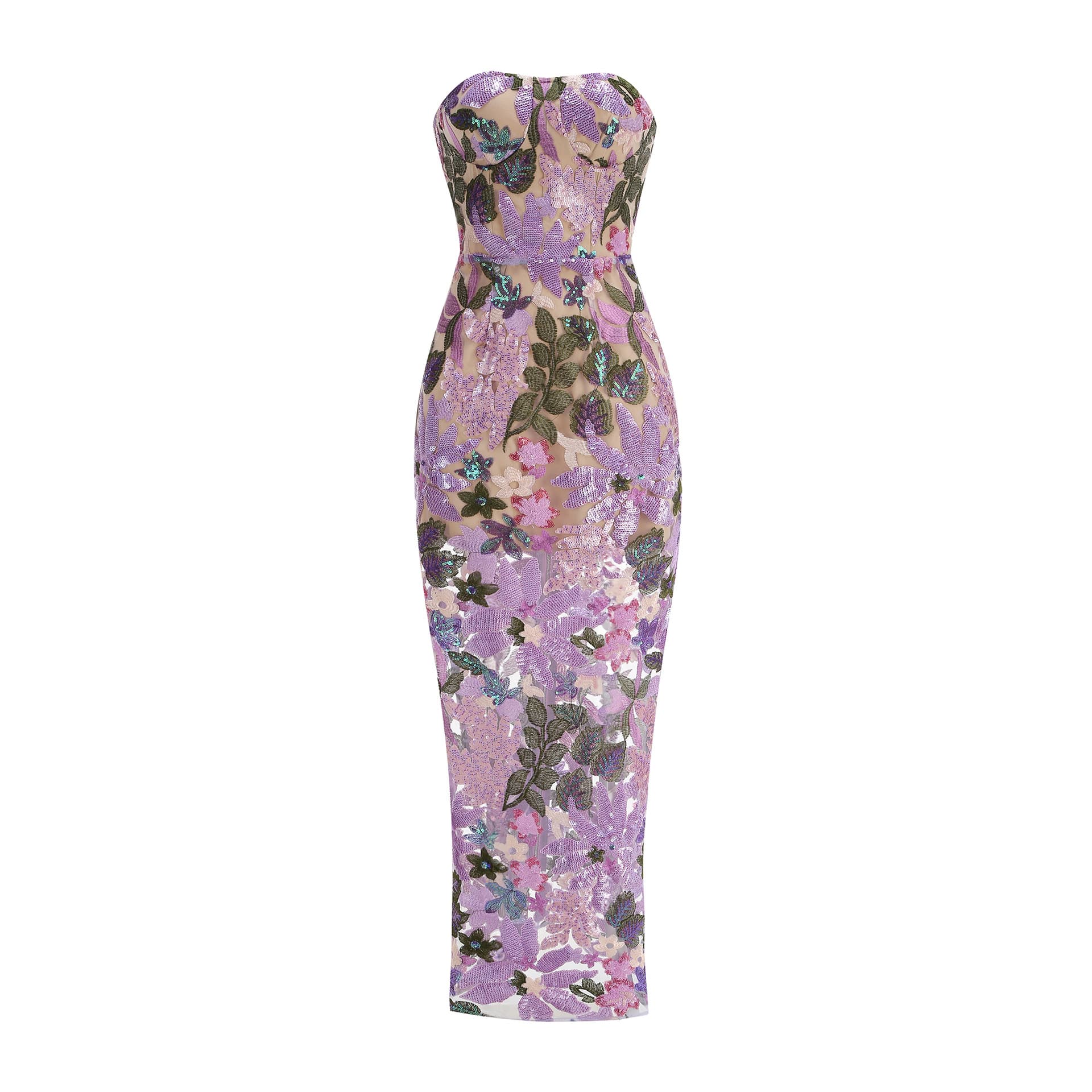 Embroidered Beaded Floral Strapless Dress For Women 3
