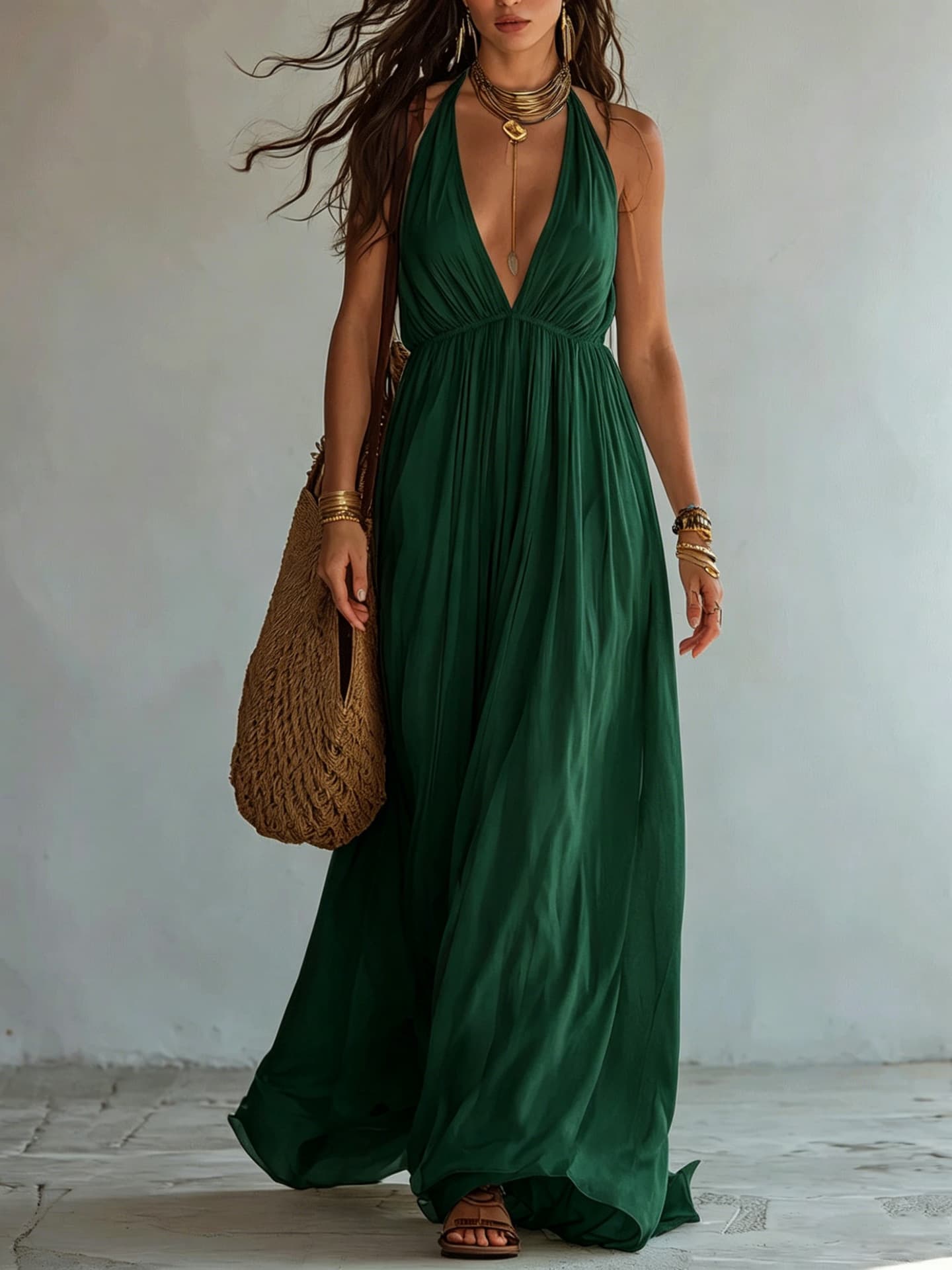 Deep V-neck Halter Backless Dress For Women 10