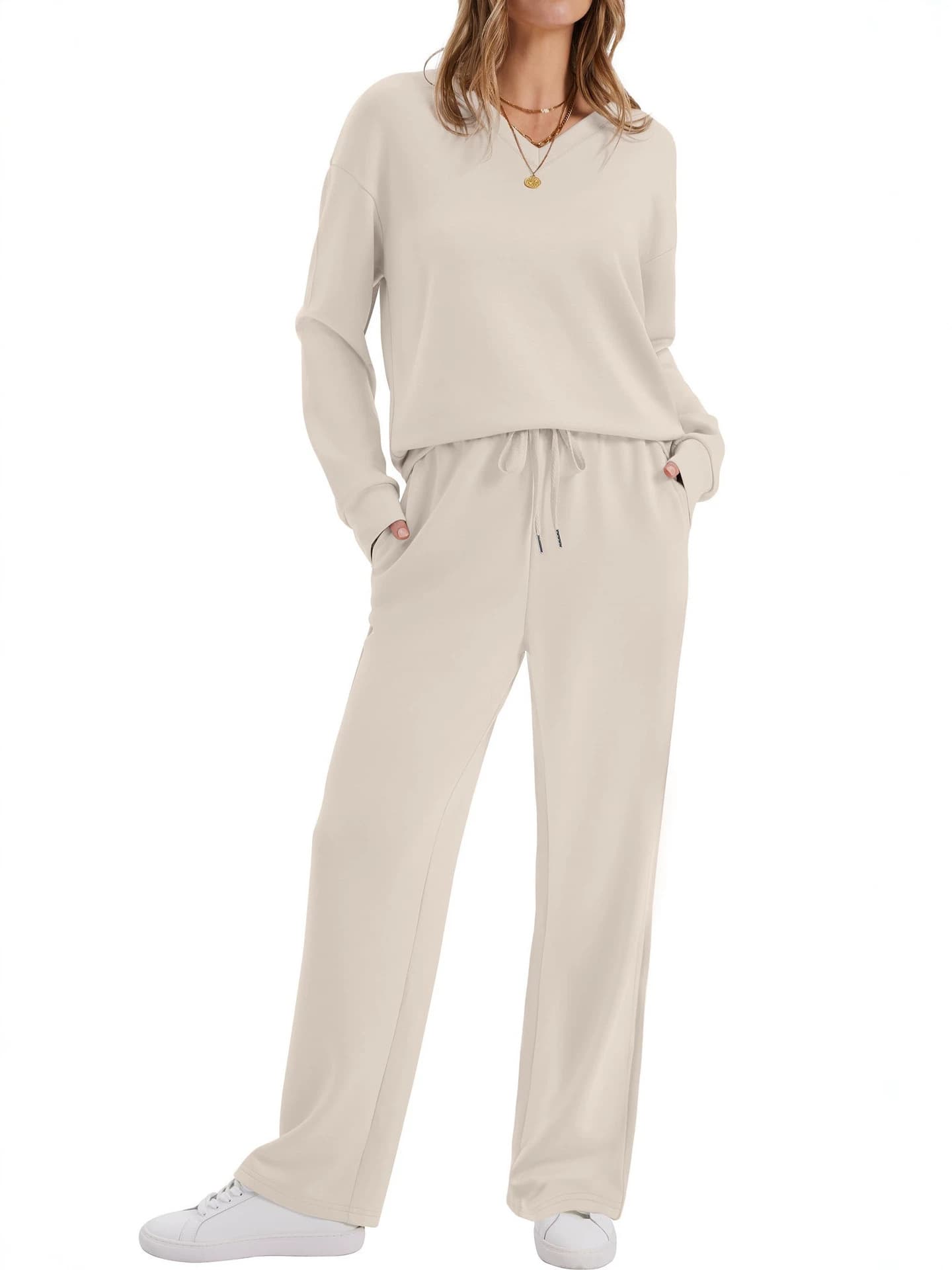 Womens Long-Sleeve Drawstring Casual Pants Set 6