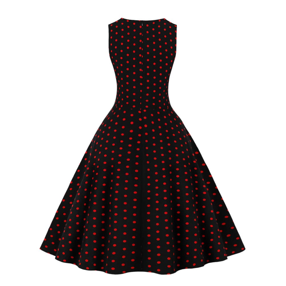 Retro Summer Round-neck Sleeveless A-line Dress With A Small Polka-dot Print And A Slim Fit 4