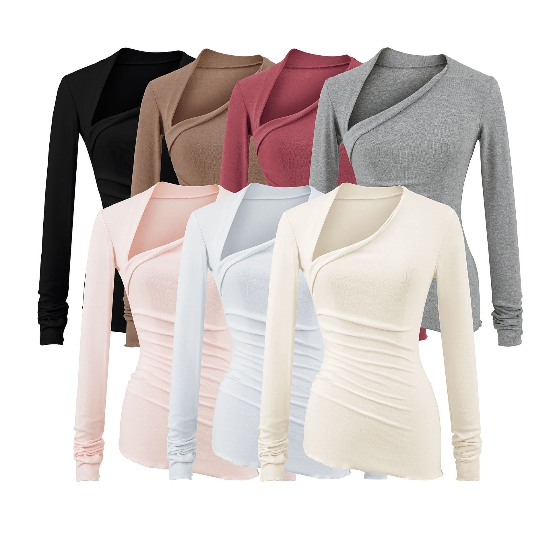 Womens Casual Solid-Color Long-Sleeve T-Shirt 6