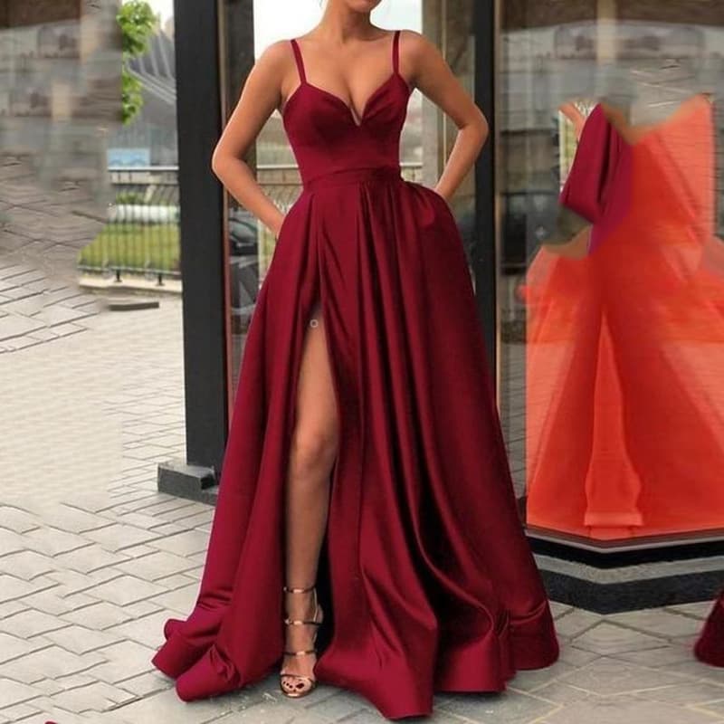 Slimming Color Slip Dress With A Trailing Satin Evening Gown For Banquets 3