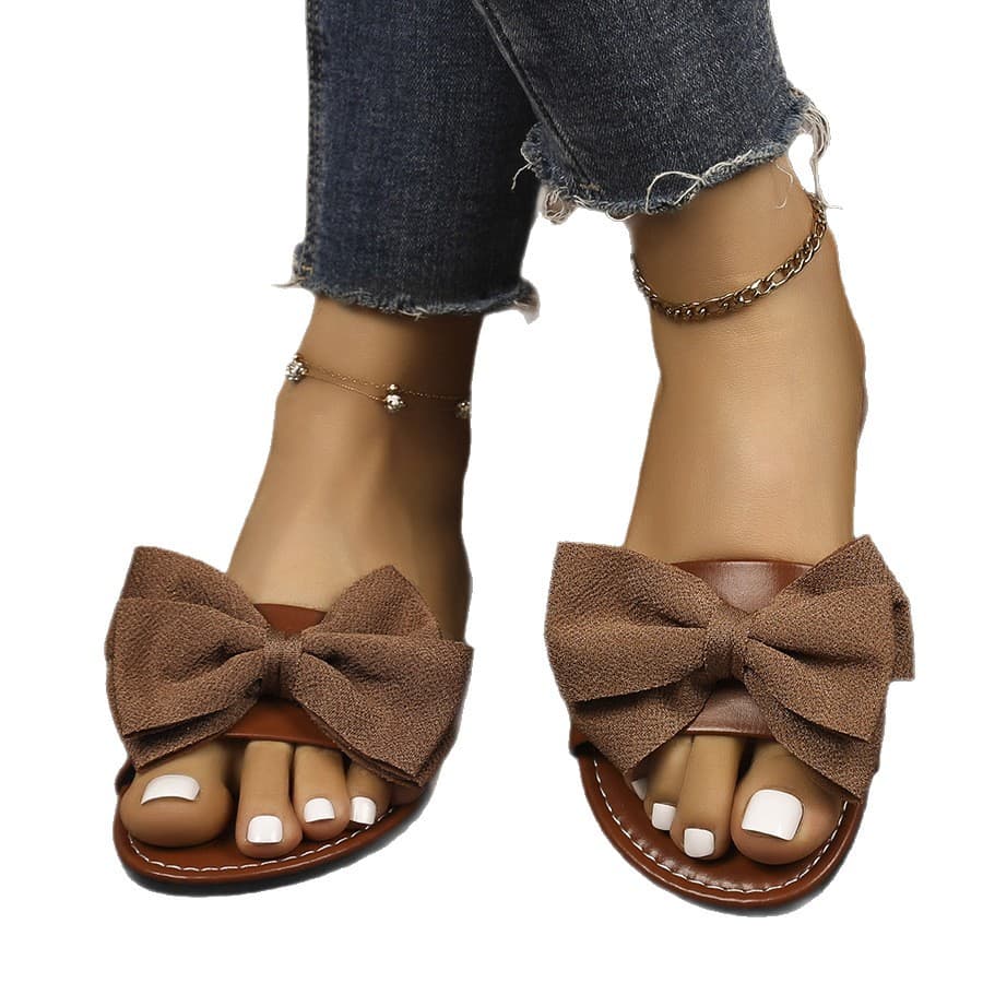 Bow-knot Large-size Slippers Womens Flat-strapped Beach Sandals 5