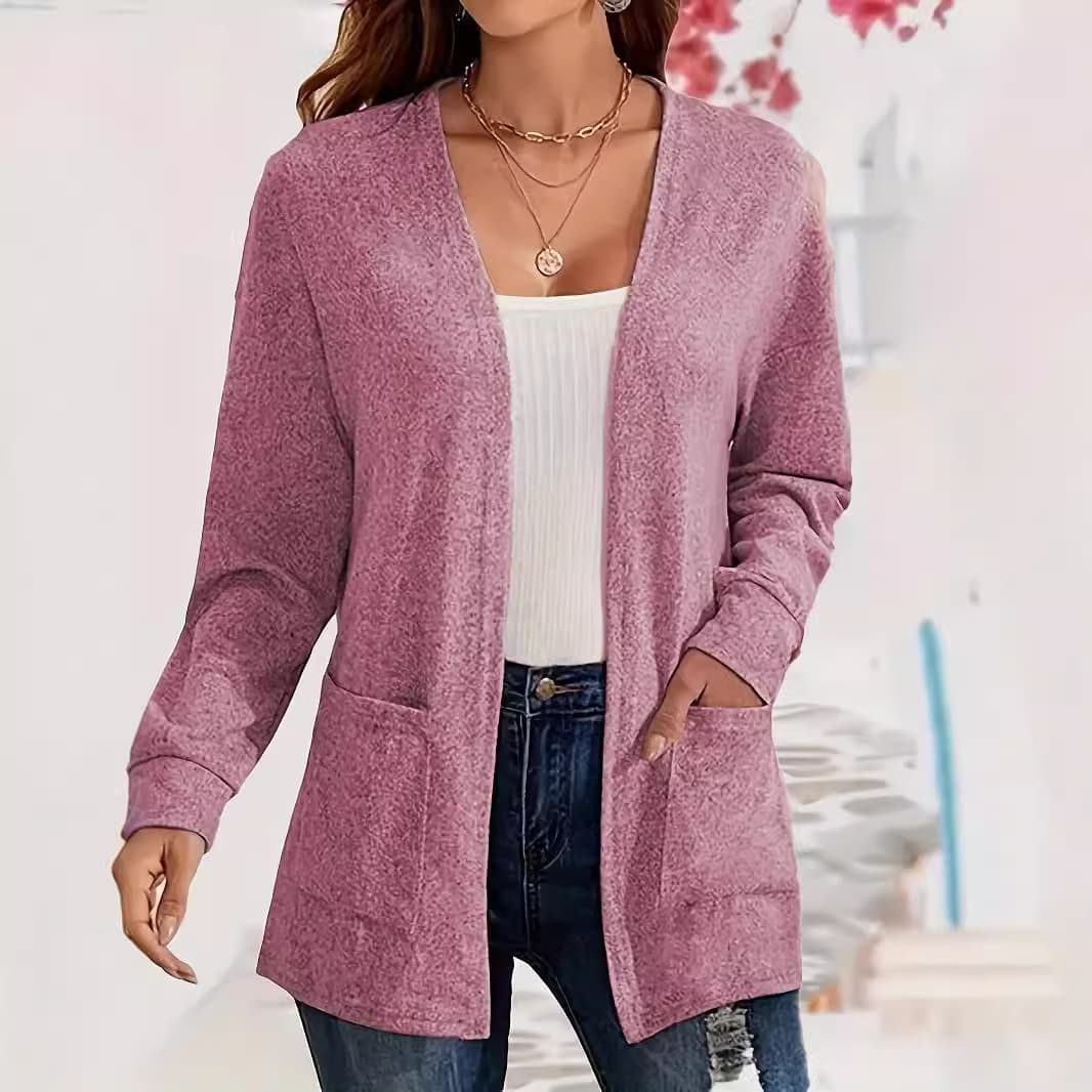 Womens Versatile Solid-color Pocketed Loose-fitting Lightweight Cardigan 8