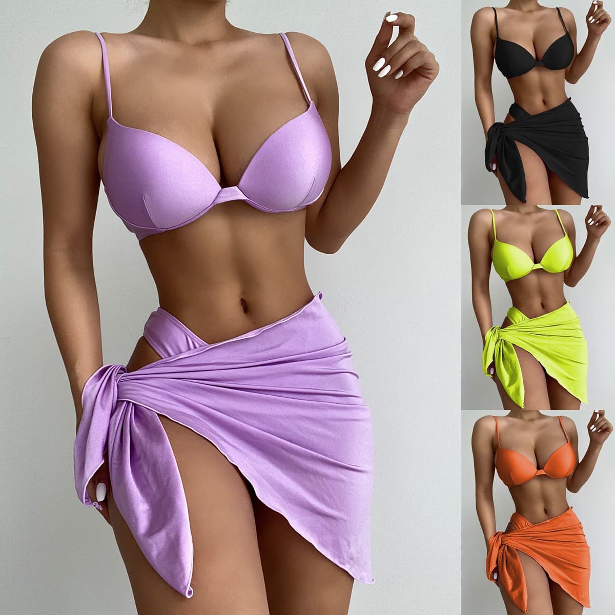 Three-piece Swimsuit European And American-style Solid-color Bikini 3