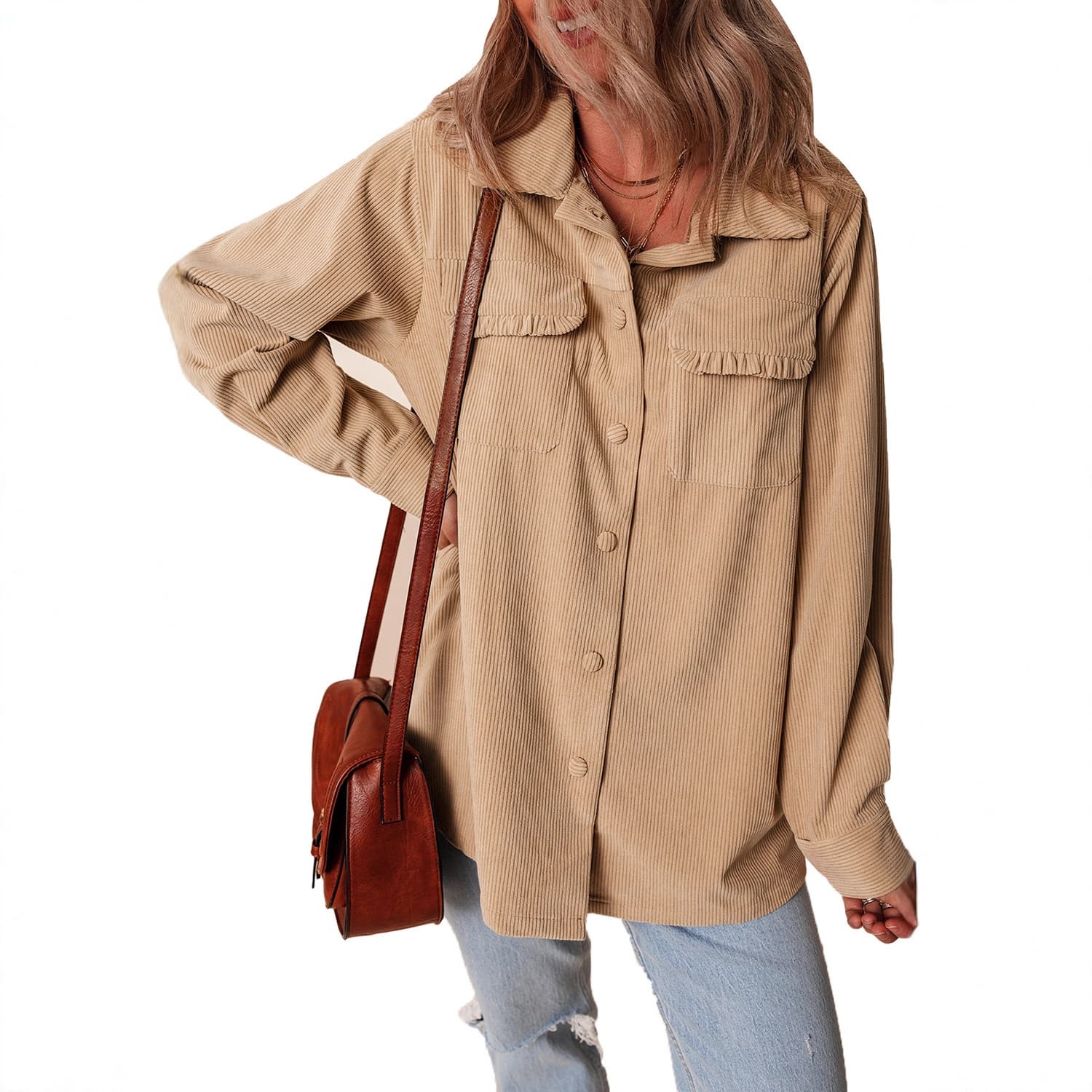 Womens Long-sleeve Relaxed-fit Textured Coat With A Lapel Collar 5