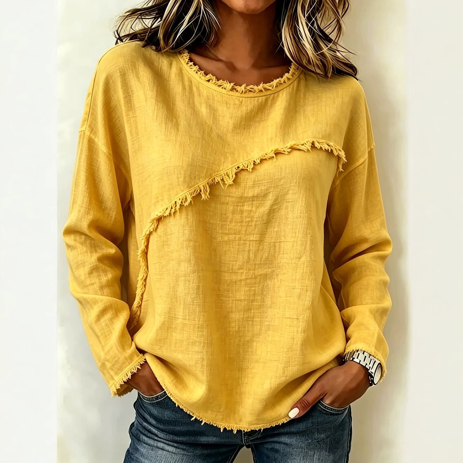 Round-neck Patchwork Lace Long-sleeve T-shirt Casual Top 5