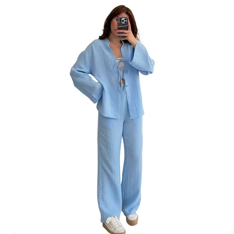European And American-style Solid-color Lace-up Cardigan With Long Sleeves 4