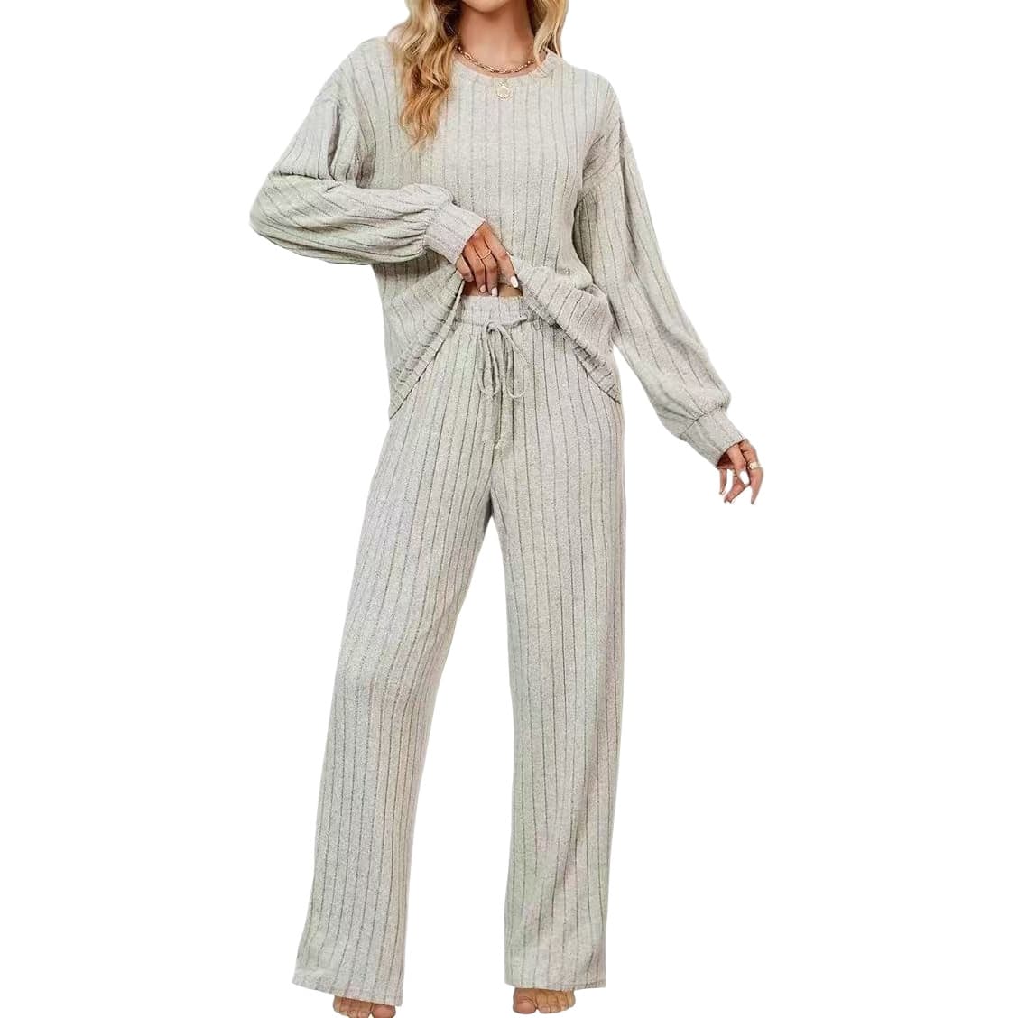 European And American-style Ribbed Striped Knit Casual Set 7