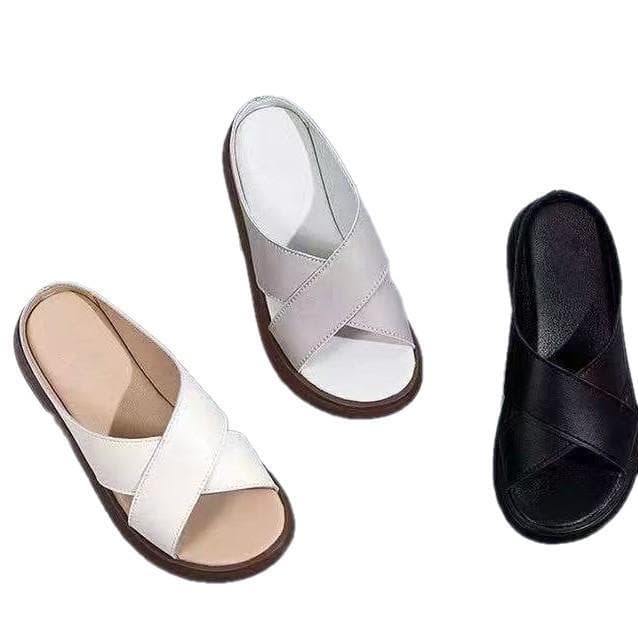 Round-toe Open-toe Non-slip Cross-strap Womens Outdoor Slippers 2