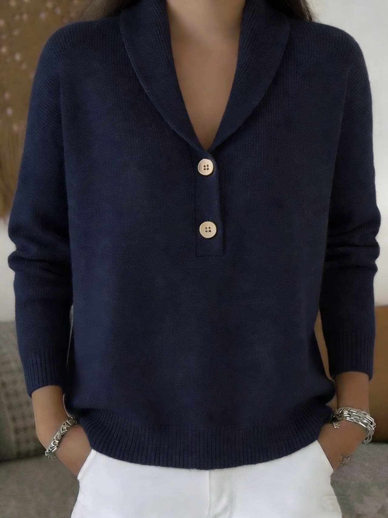 New Fallwinter Solid-color Polo-neck Casual Chic Womens Wear 5
