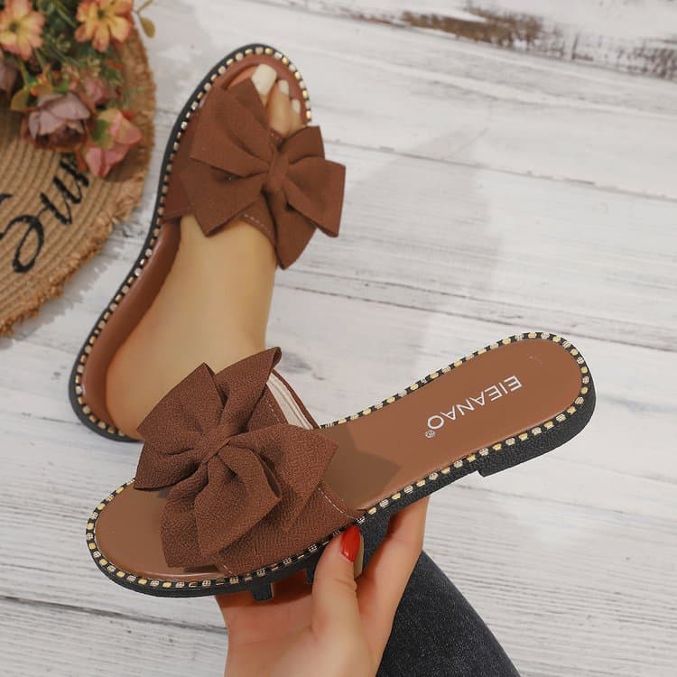 Foreign Trade Flat-Soled Rhinestone Bow Slide Sandals 4