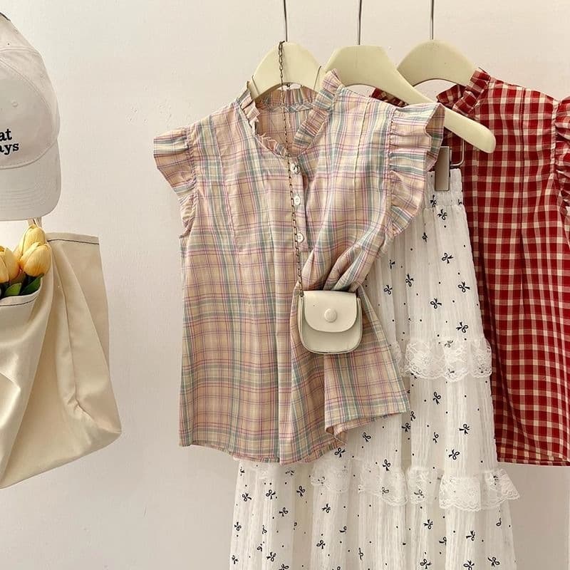 Red Plaid Slimming Sleeveless Shirt For Women 5