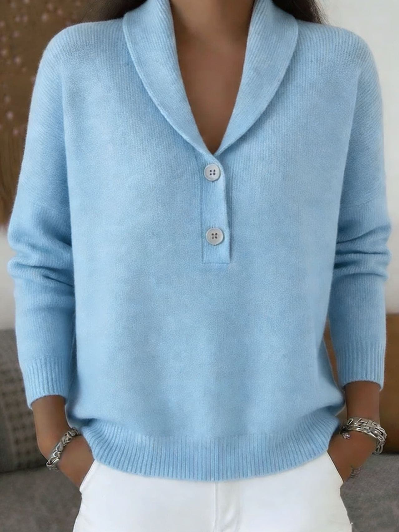 New Fallwinter Solid-color Polo-neck Casual Chic Womens Wear 6
