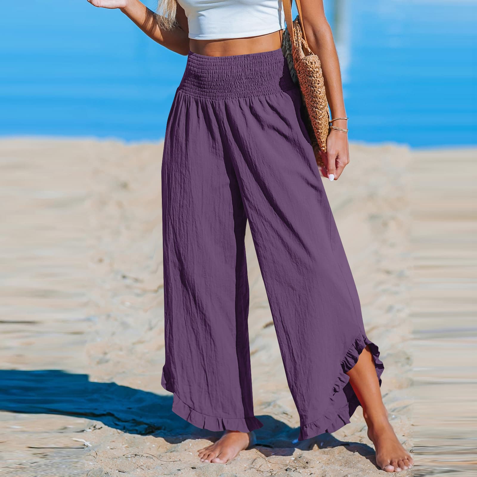 Pleated Asymmetrical Hem Cotton-linen Loose-fit Casual Pants 2