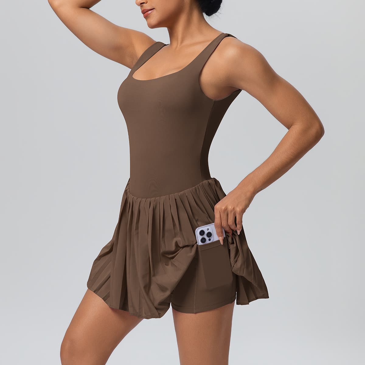 Fake Two-piece Tennis Skirt Base-layer Fitness Dress For Women 4