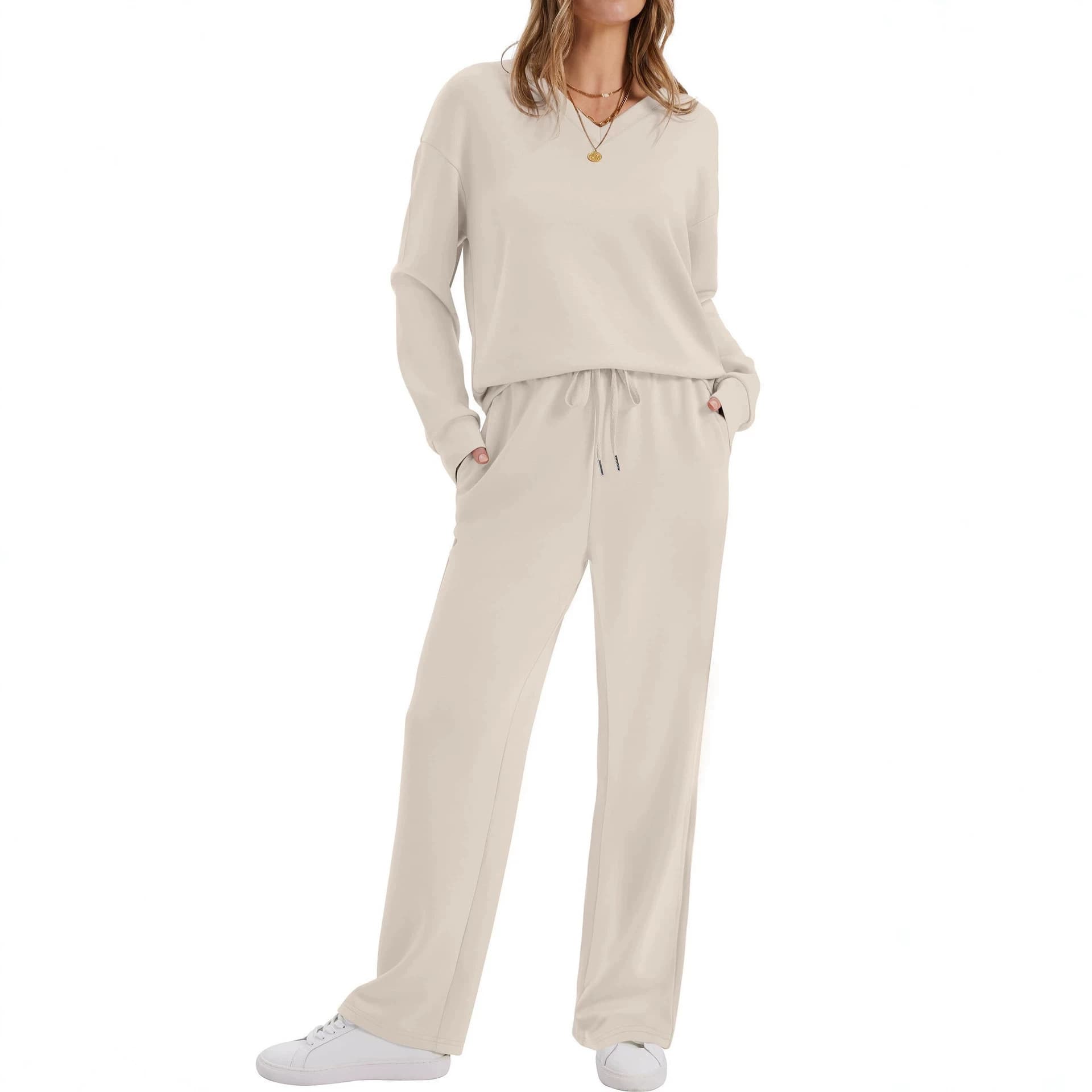 Womens Long-Sleeve Drawstring Casual Pants Set 4