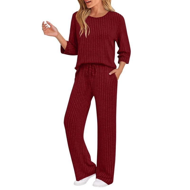 European And American-style Ribbed Striped Knit Casual Set 14