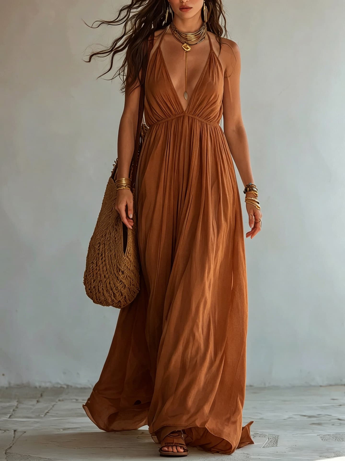 Deep V-neck Halter Backless Dress For Women 7