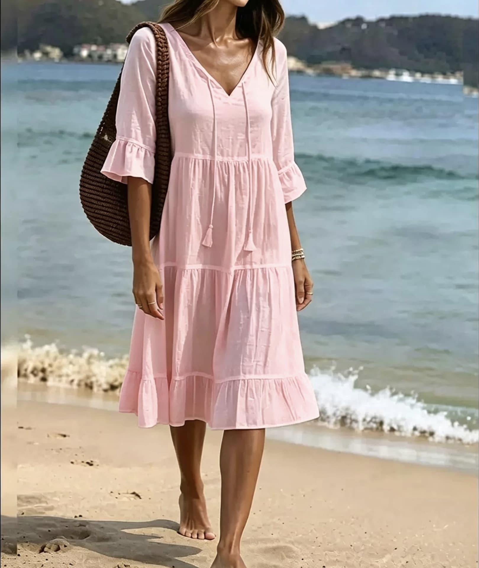 Ruffled Loose-fit Beach Midi Dress 8