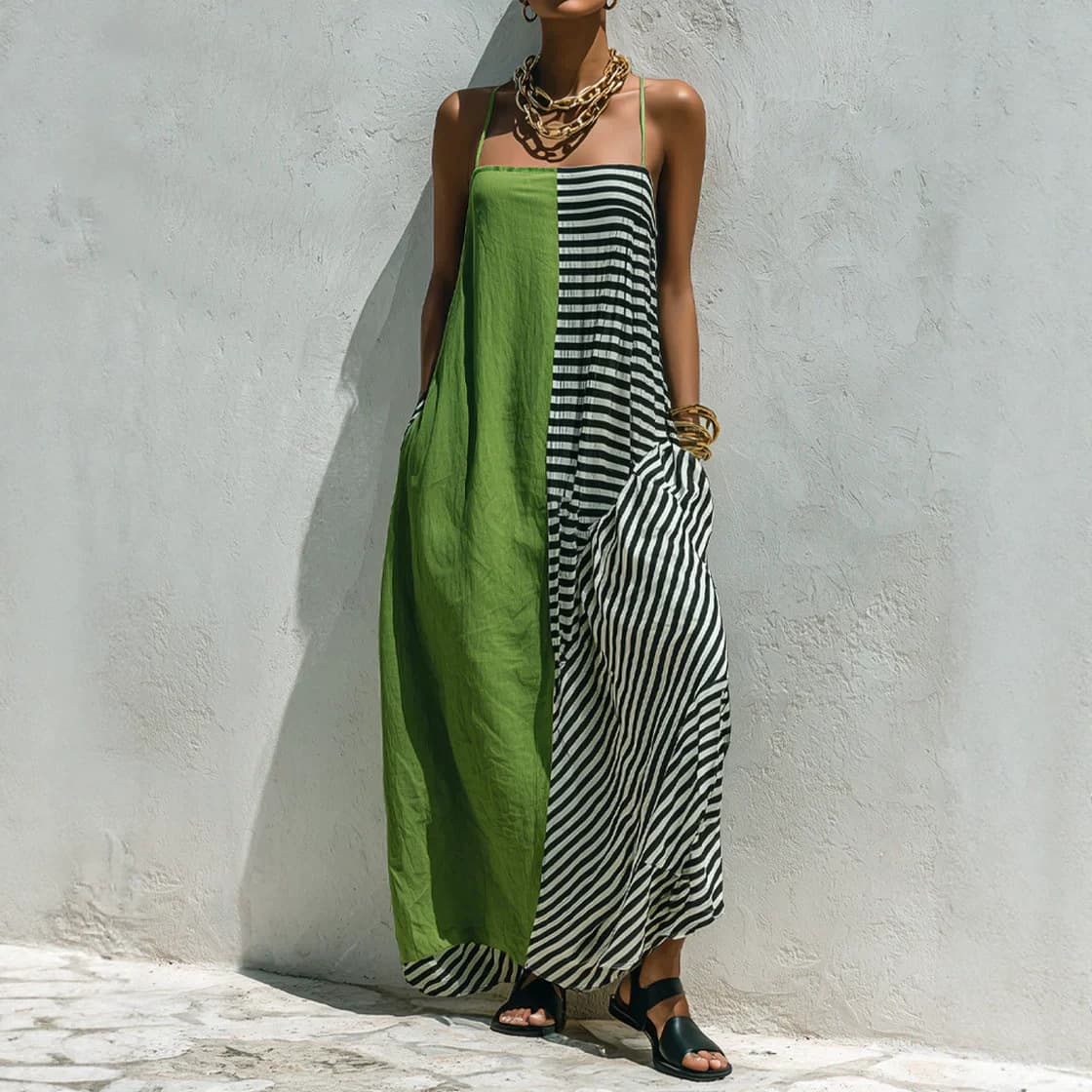 Printed Striped Strap Sleeveless Long Dress 6