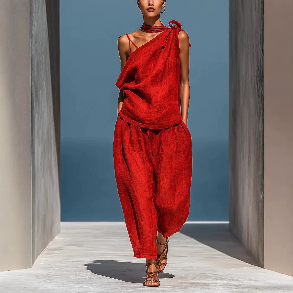Dropped-shoulder Top And Loose-fitting Wide-leg Pants Set 4