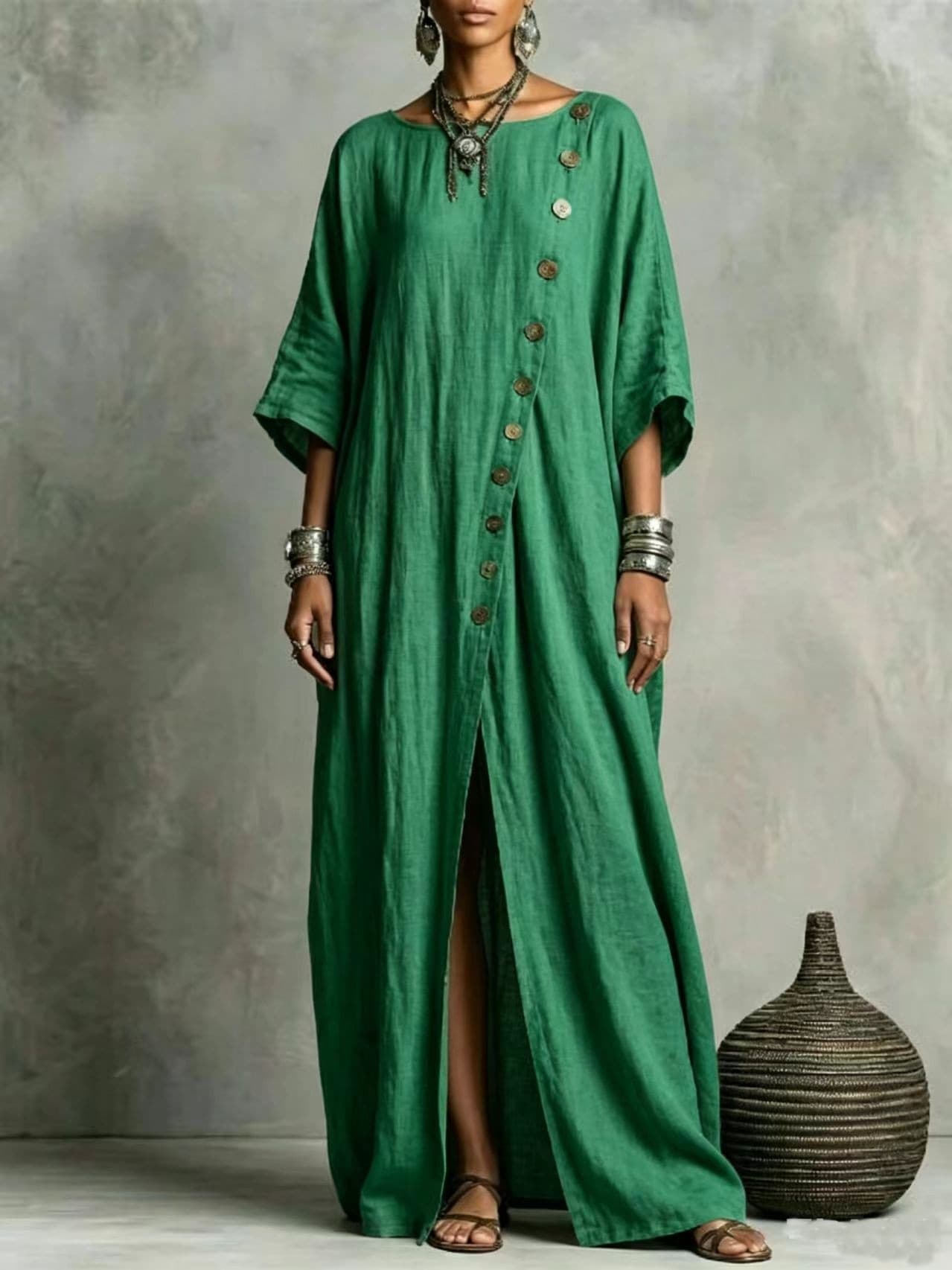Round-neck Casual Asymmetrical Long Dress 8