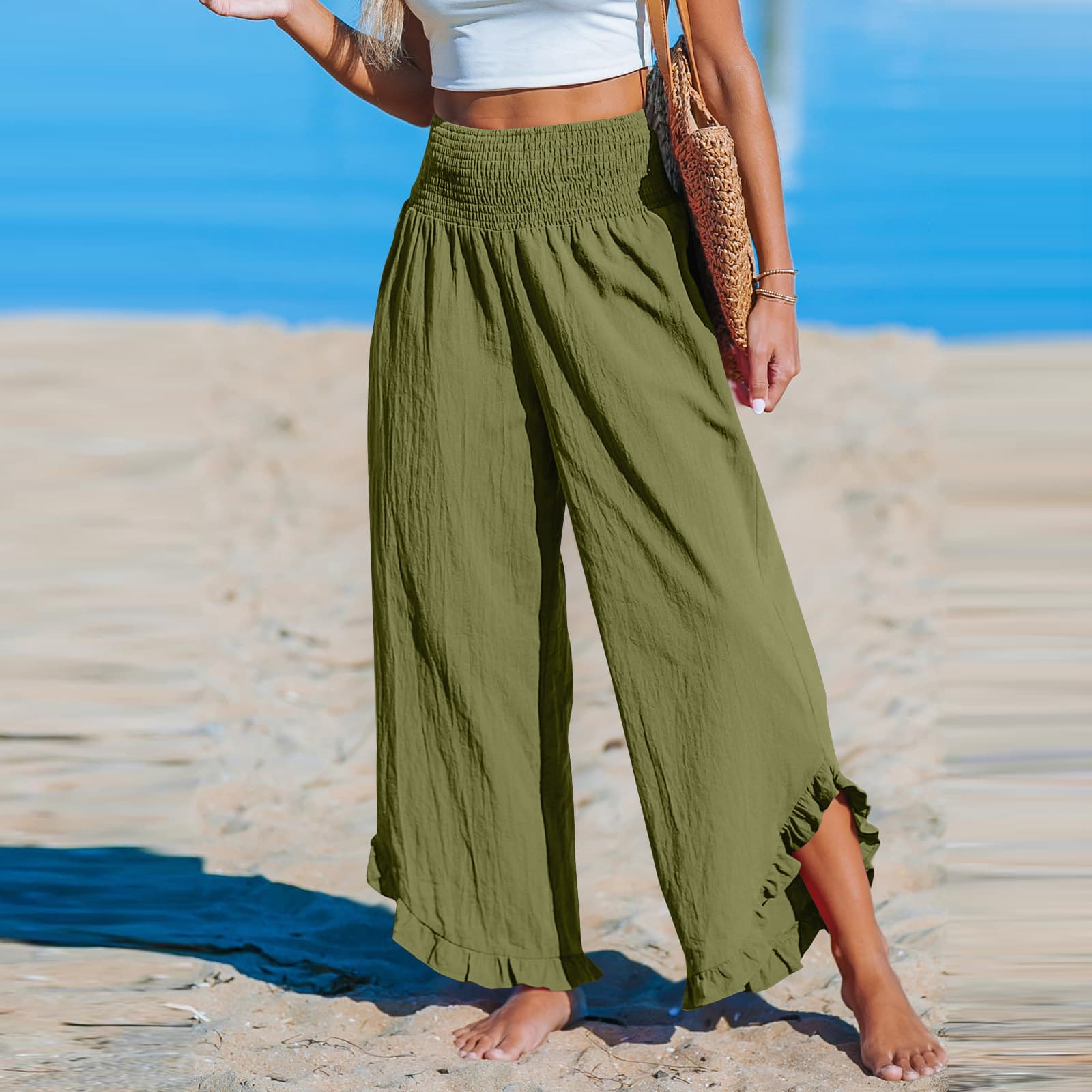 Pleated Asymmetrical Hem Cotton-linen Loose-fit Casual Pants 16