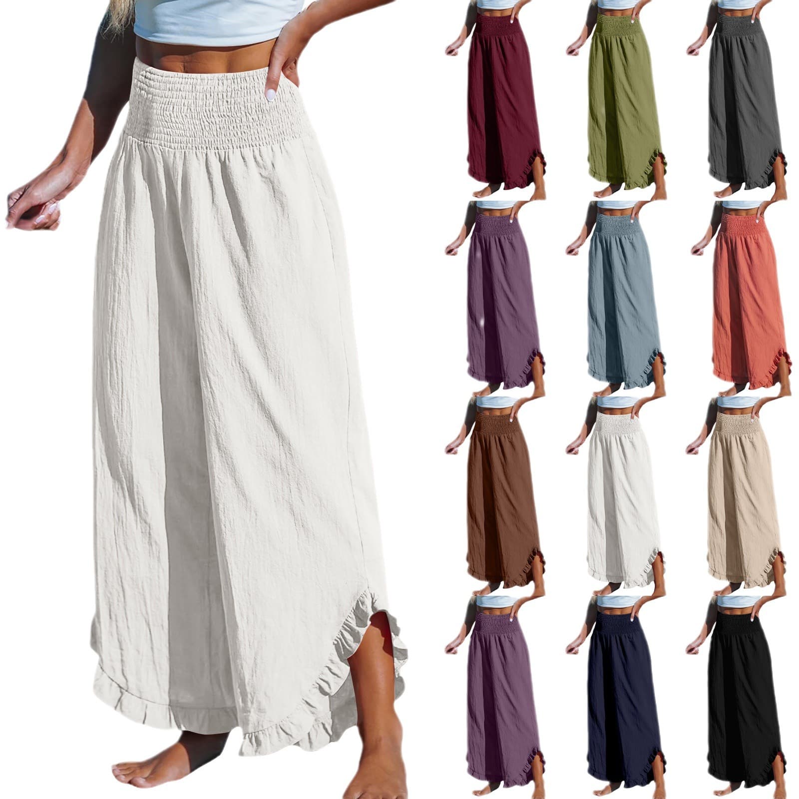 Pleated Asymmetrical Hem Cotton-linen Loose-fit Casual Pants 14