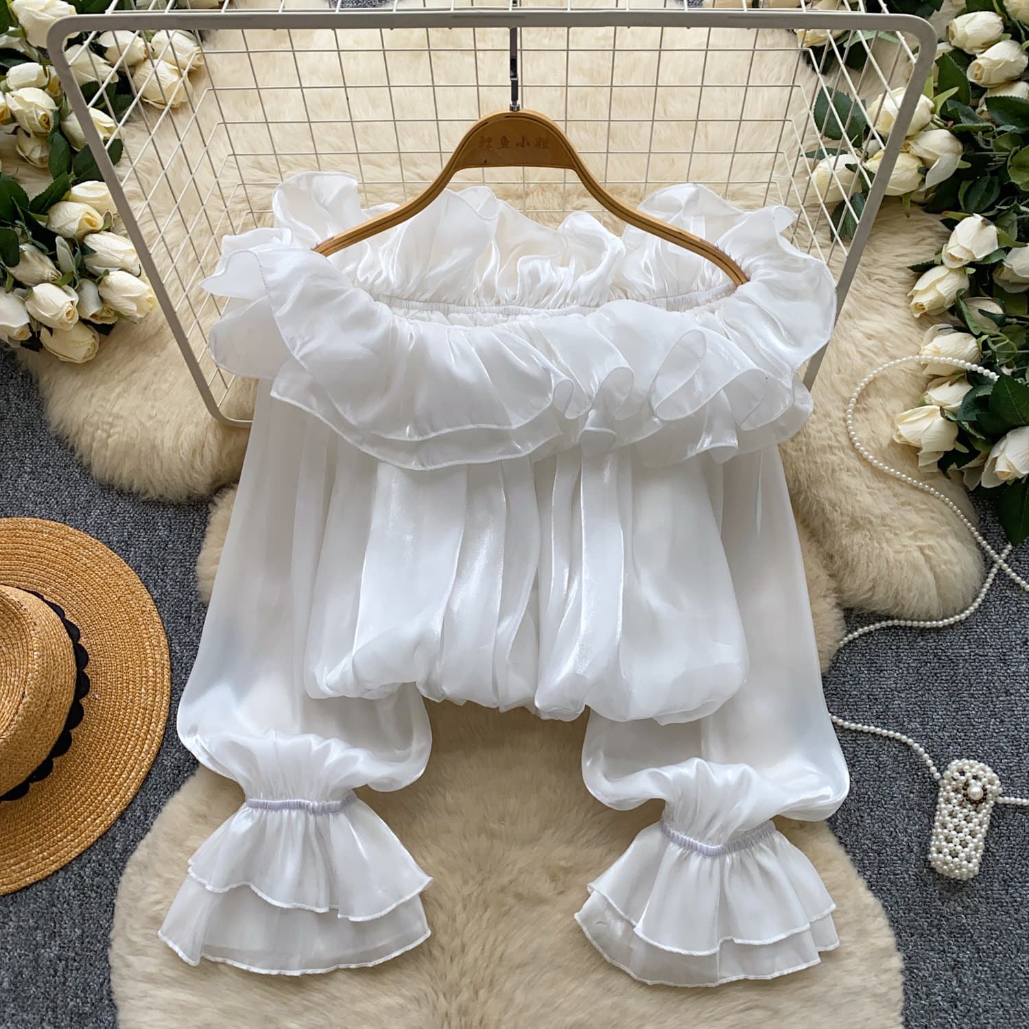 Off-the-shoulder Chiffon Blouse With Ruffled Trim Elegant Style 5