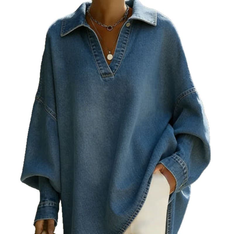 Women's Loose-fitting Casual Denim Shirt For Commuting 5