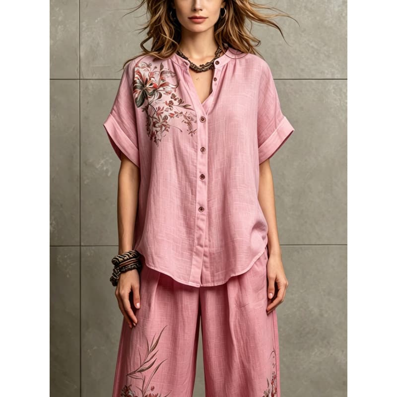 Short-sleeve Top And Wide-leg Pants Casual Two-piece Set 11