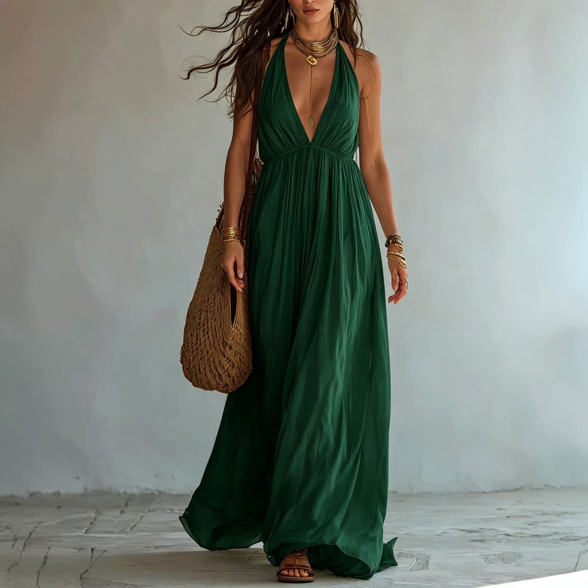 Deep V-neck Halter Backless Dress For Women 6