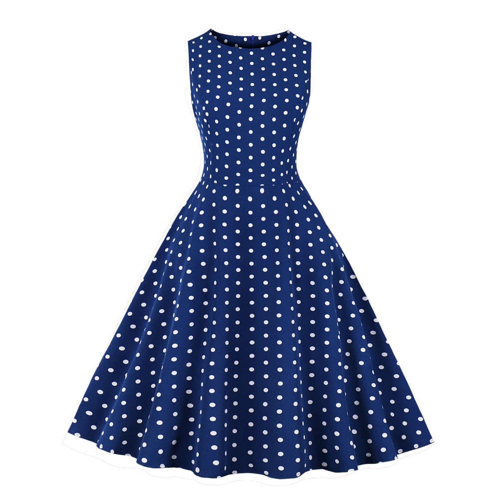 Retro Summer Round-neck Sleeveless A-line Dress With A Small Polka-dot Print And A Slim Fit 7