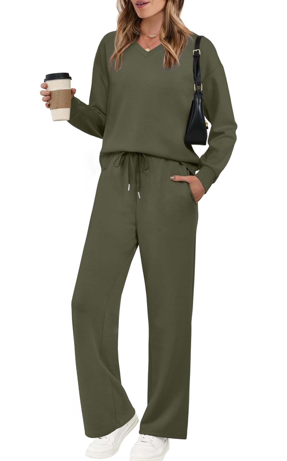 Womens Long-Sleeve Drawstring Casual Pants Set 2