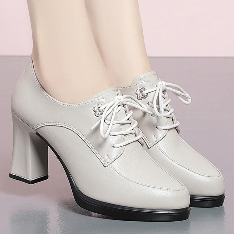 Fashionable And Versatile Womens Soft-leather Chunky-heel Shoes Durable For Spring And Autumn In A New Chinese Style 4
