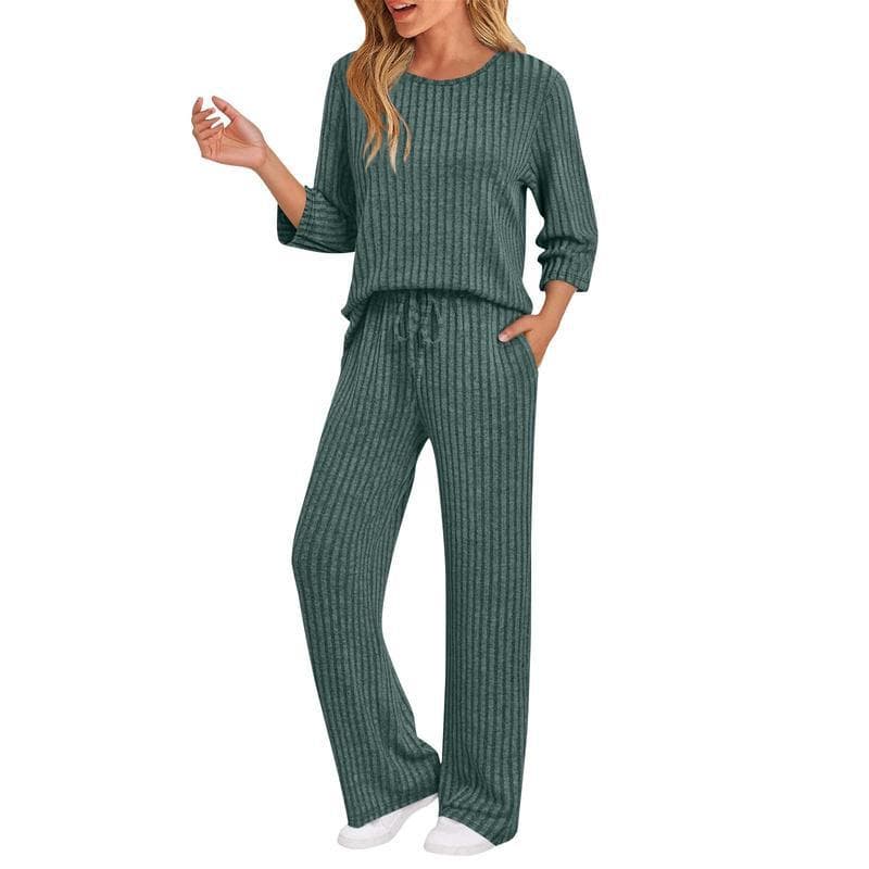 European And American-style Ribbed Striped Knit Casual Set 11