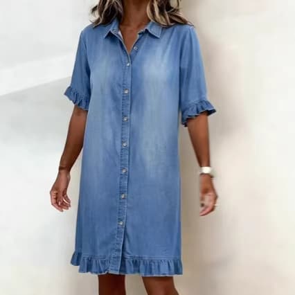 Womens Washed Single-breasted Denim Dress 2