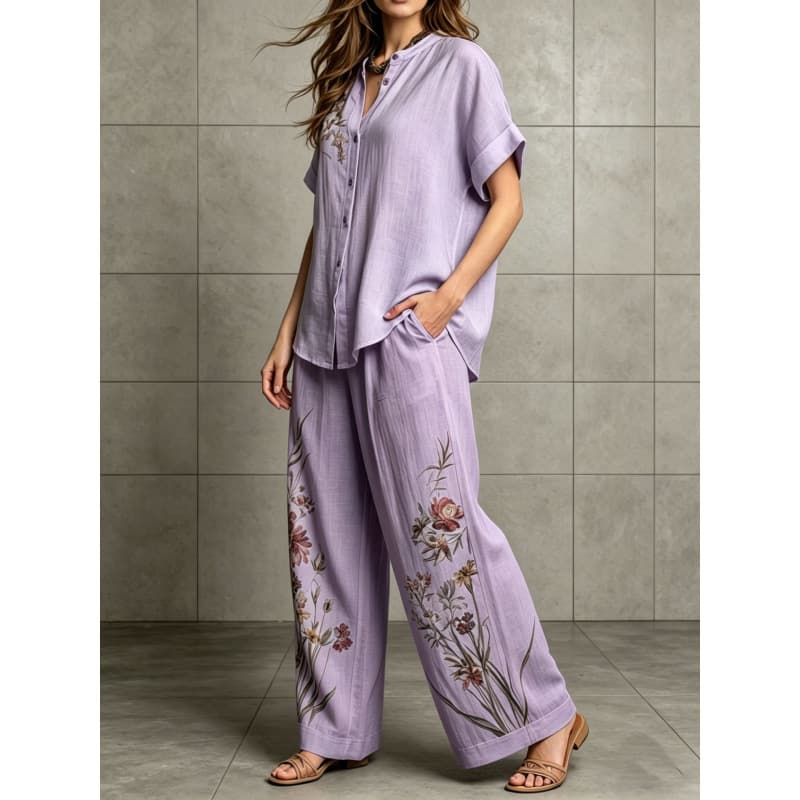 Short-sleeve Top And Wide-leg Pants Casual Two-piece Set 3
