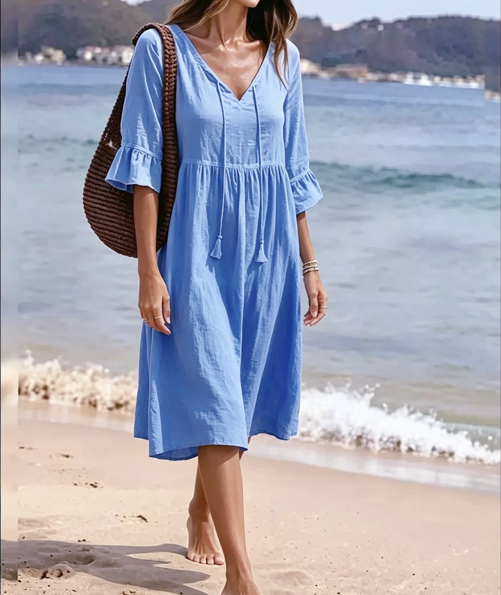 Ruffled Loose-fit Beach Midi Dress 10