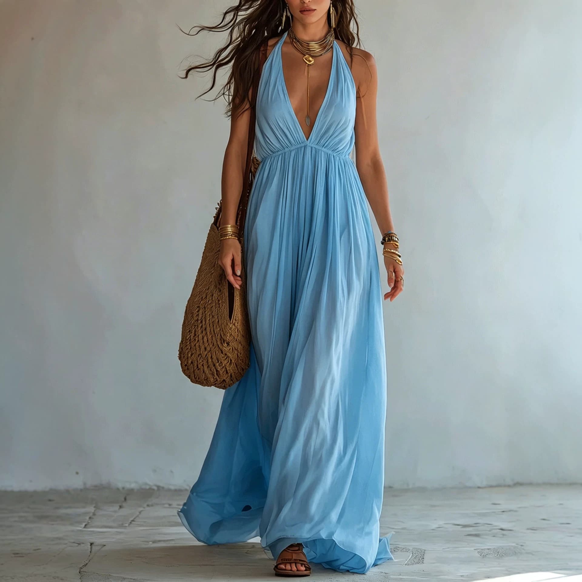 Deep V-neck Halter Backless Dress For Women 4