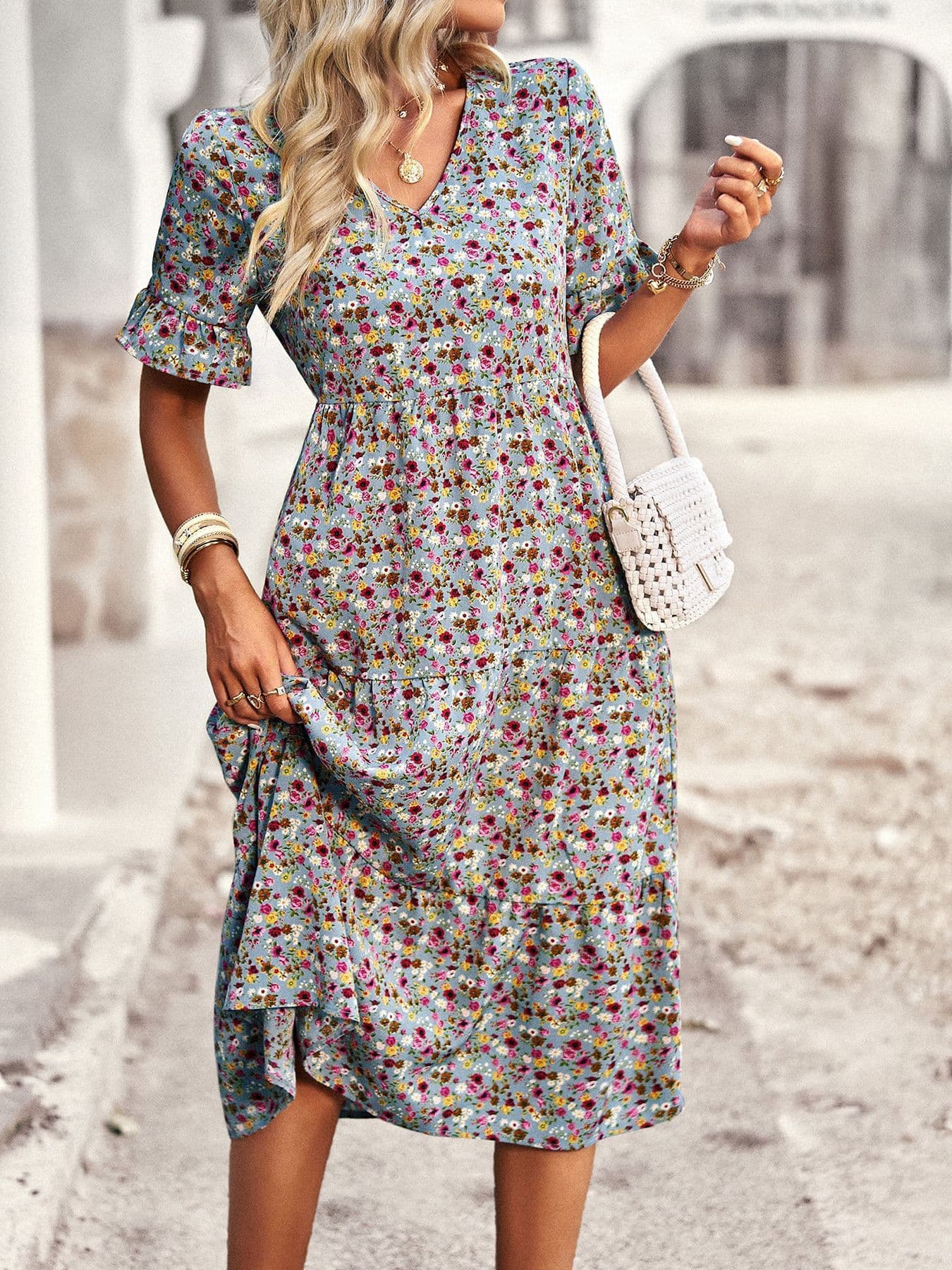 Casual Bohemian V-neck Short-sleeve Flowing Long Beach Dress 6