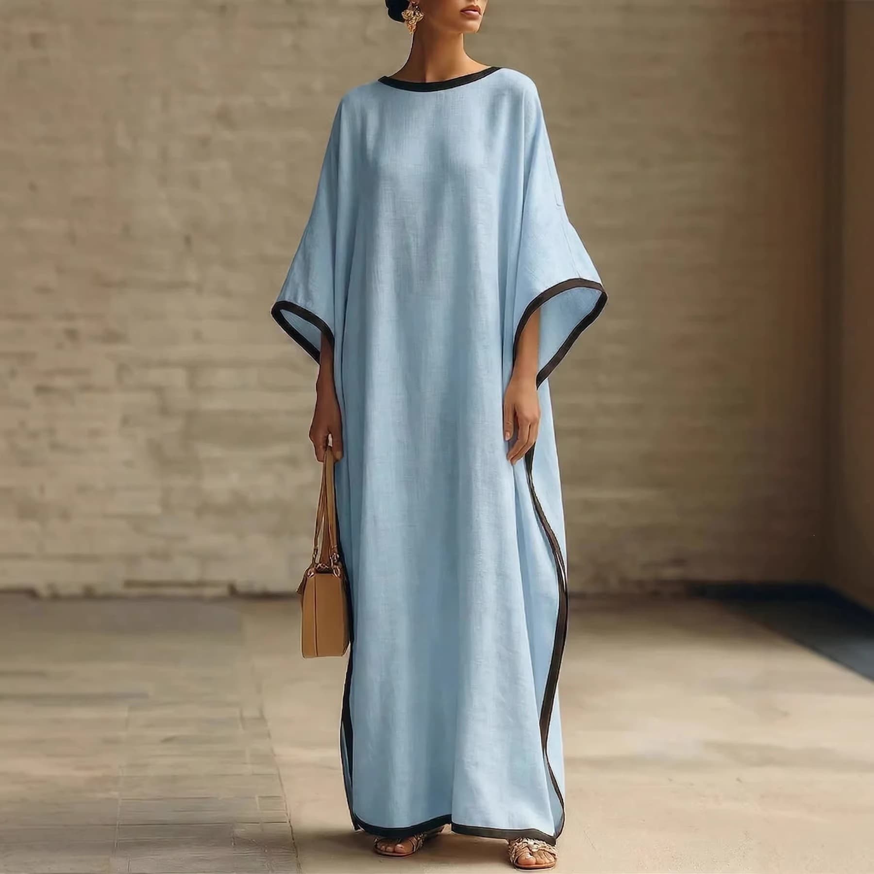 Womens Retro Solid-color Loose-fit Casual Dress 3