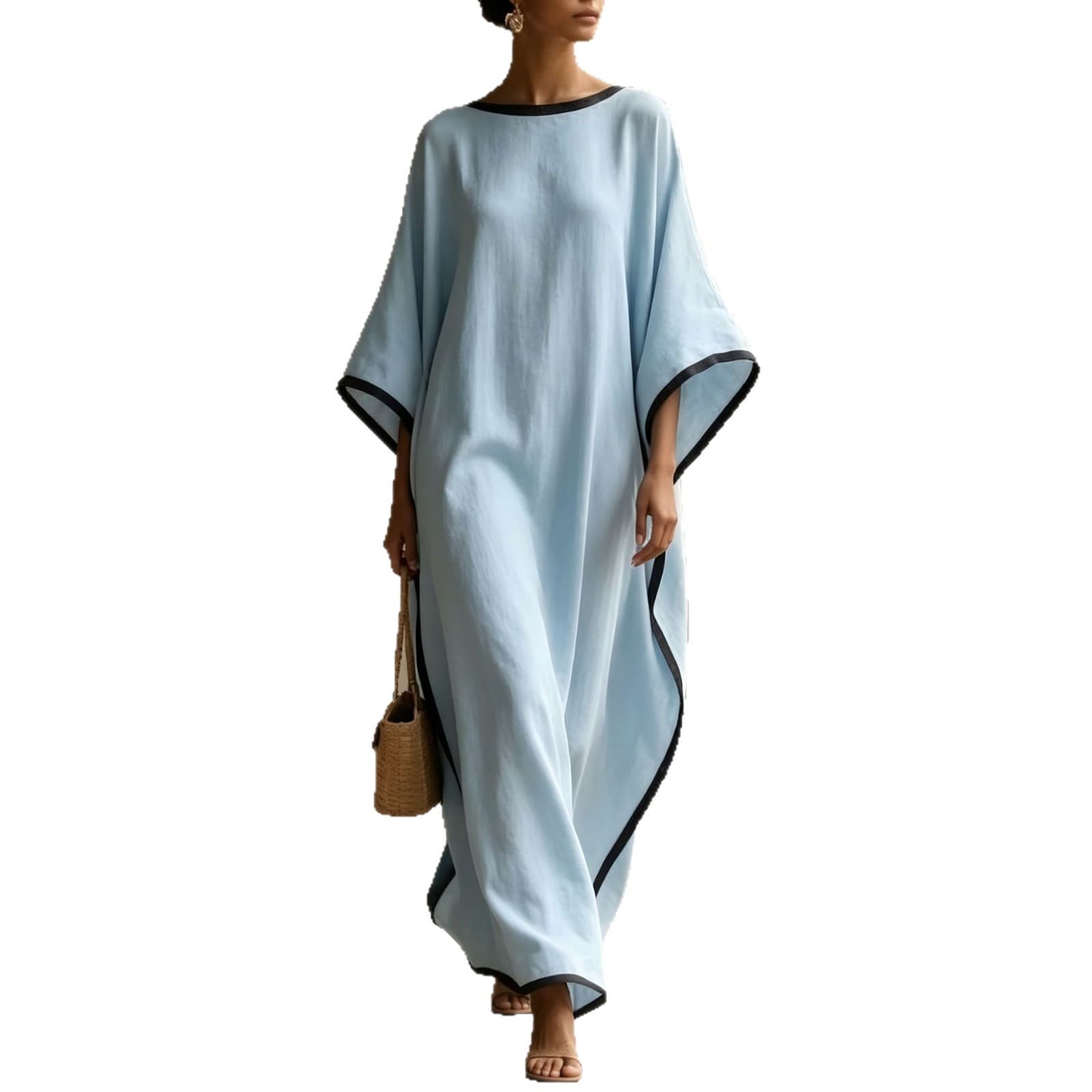 Womens Retro Solid-color Loose-fit Casual Dress 4