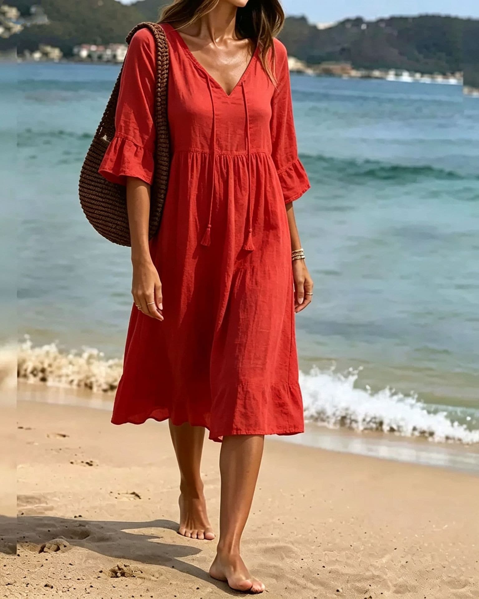 Ruffled Loose-fit Beach Midi Dress 9