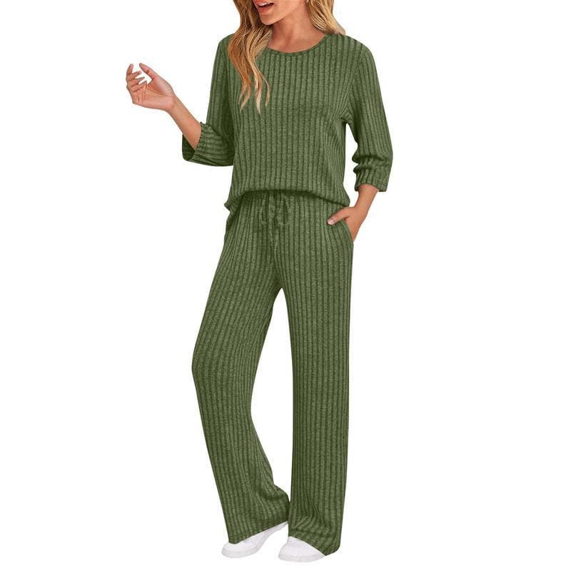 European And American-style Ribbed Striped Knit Casual Set 4