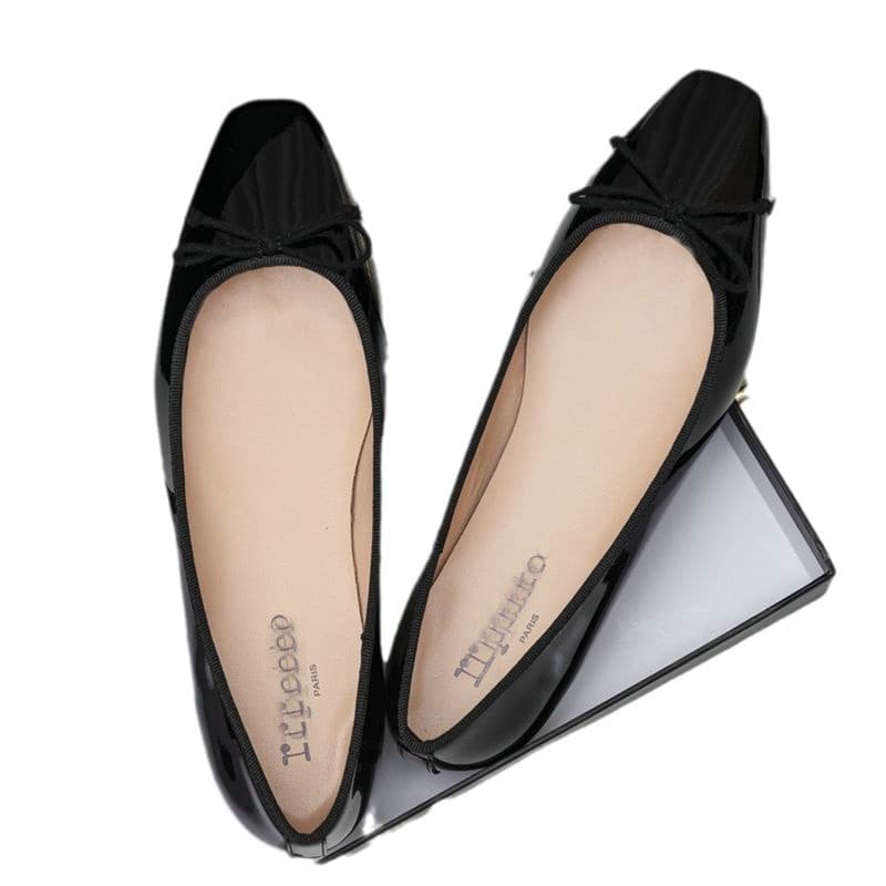 French-style Vintage Square-toe Patent Leather Low-cut Pumps 4