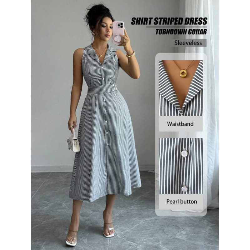Elegant And Refined Casual Striped Dress For Women 3